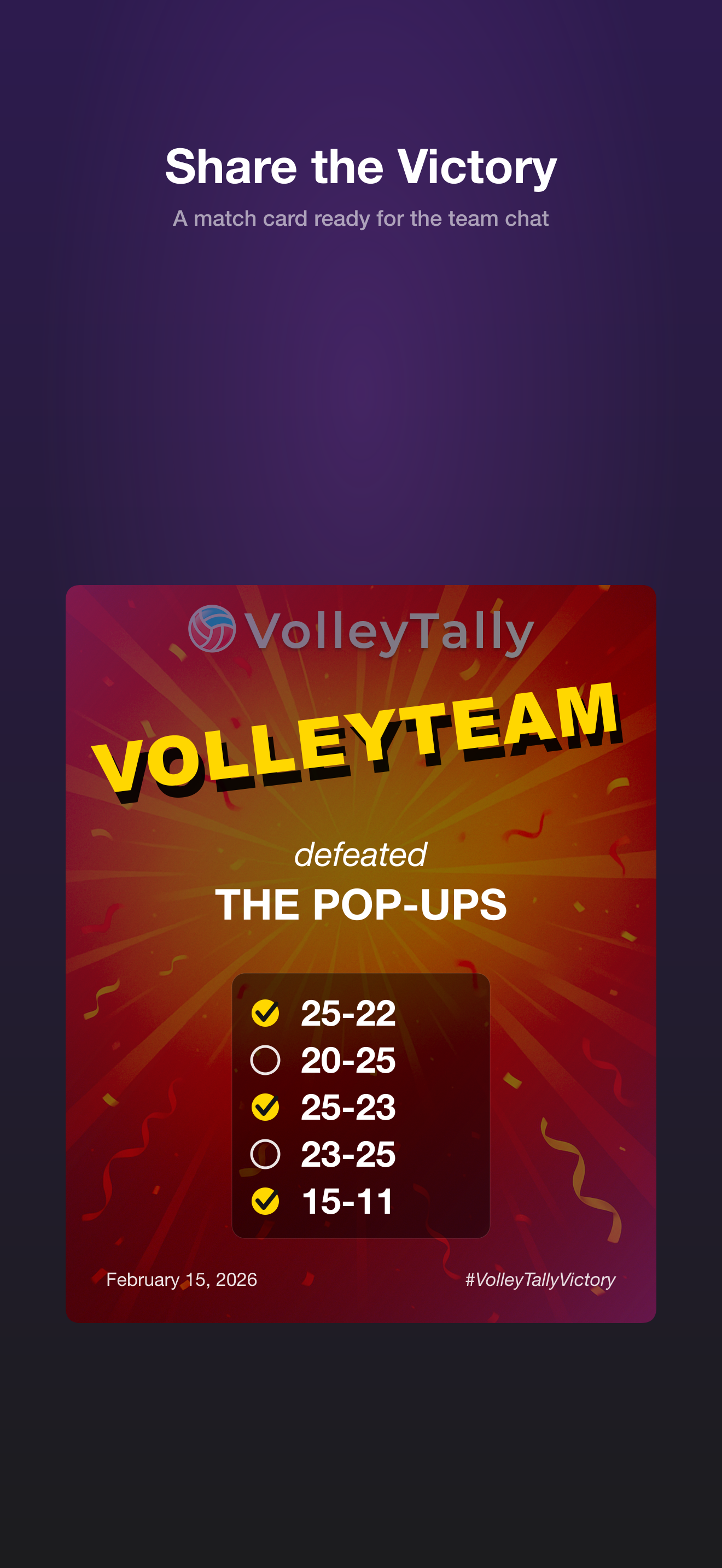 VolleyTally final score share card
